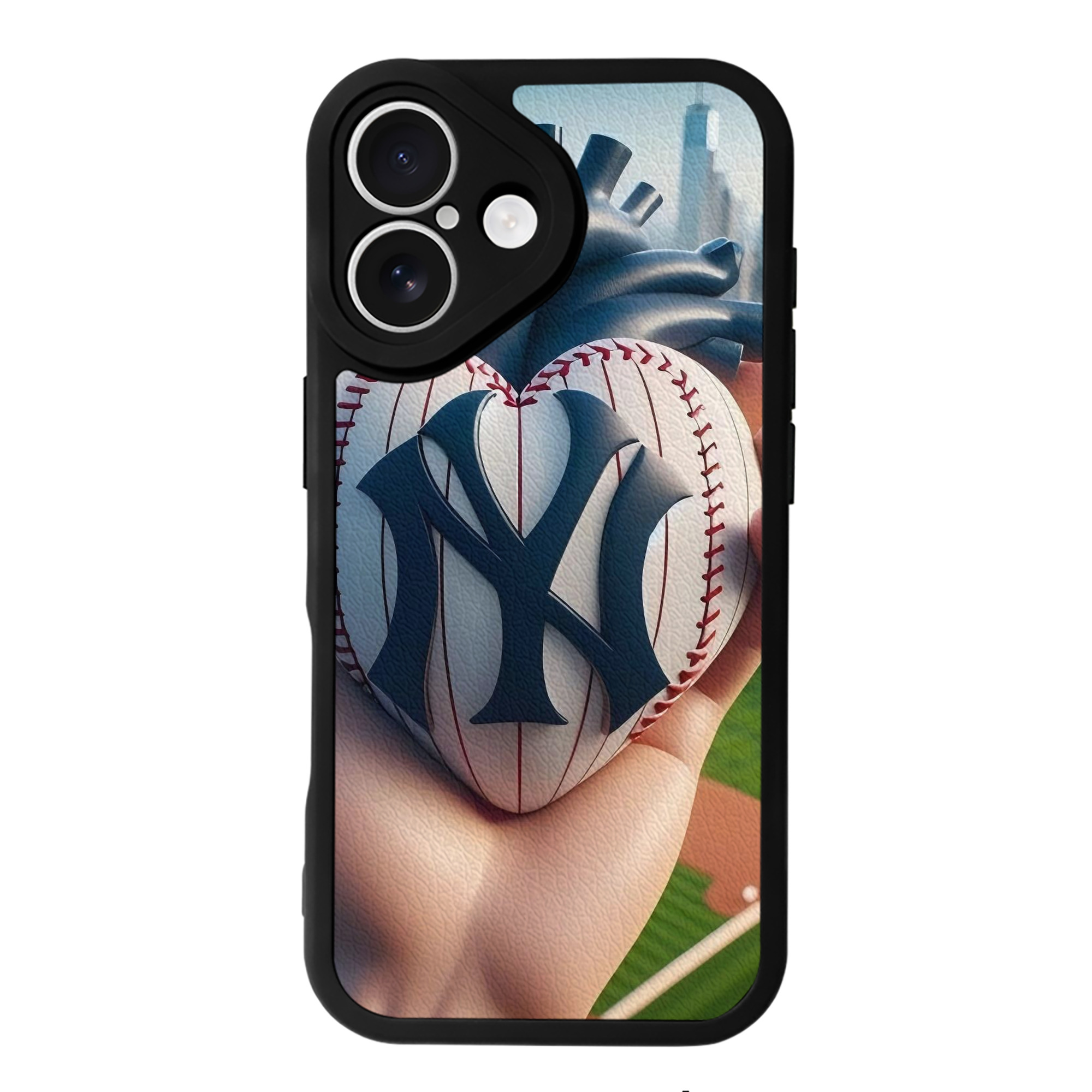 New York Yankees Heart IPhone 16 Silicone Leather Case – UV Print, Lambskin Texture – Perfect Fit, Wireless Charging Compatible, Scratch Resistant, Precise Cutouts – Stylish Protection For IPhone 16